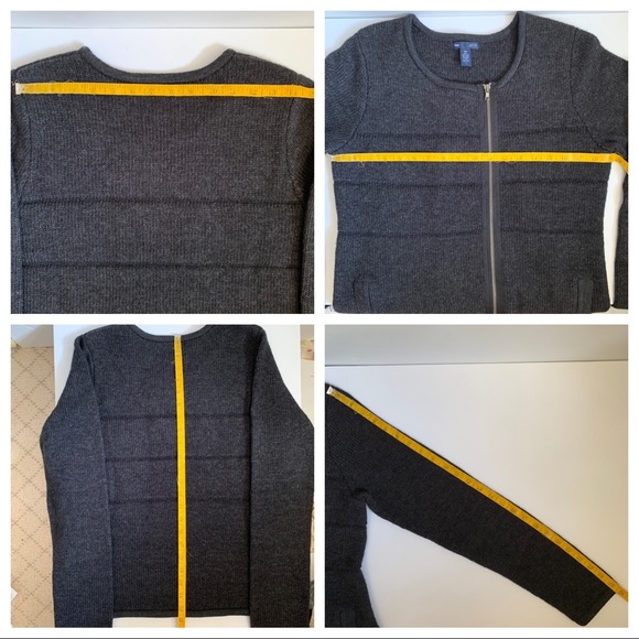 GAP Alpaca Wool Knit Charcoal Gray Front Zip Sweater Large Chunky Moto - Picture 6 of 8